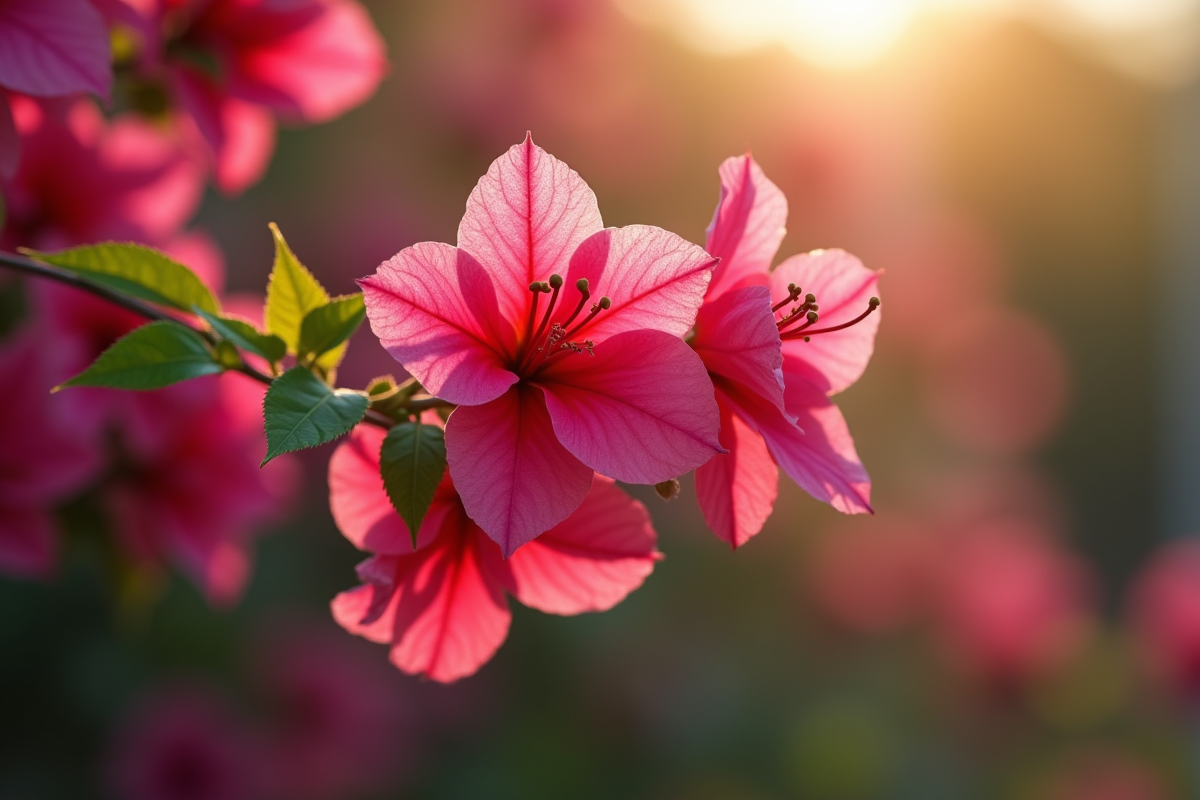 Gros plan sur une branche de bougainvillea en plein soleil