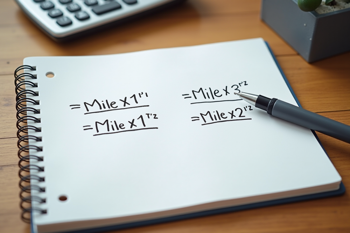 Carnet ouvert avec conversion miles en kilometres sur bureau en bois
