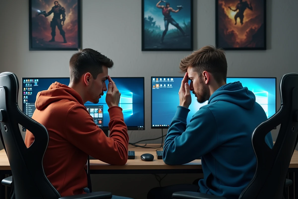 Deux joueurs en solo queue LoL aux états mentaux opposés, l'un en train de tilter et l'autre gardant la tête froide