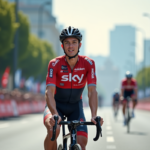 Jeune cycliste professionnel en équipe à l'arrivée