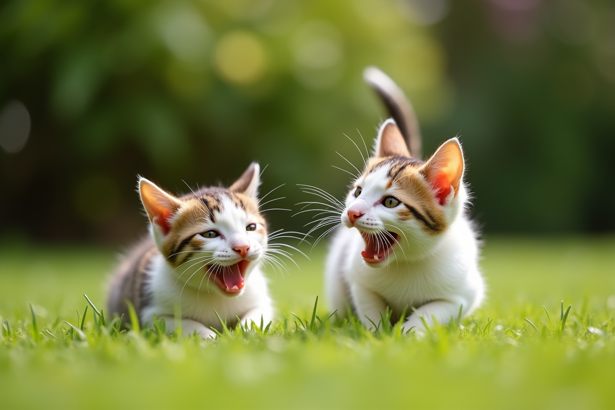 Deux chats dwarf dans un jardin vert en plein jour