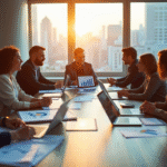 Groupe de professionnels en réunion dans un bureau moderne