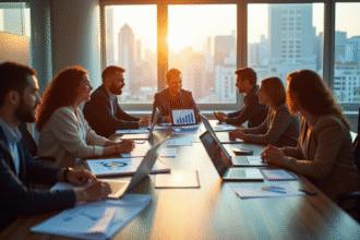 Groupe de professionnels en réunion dans un bureau moderne