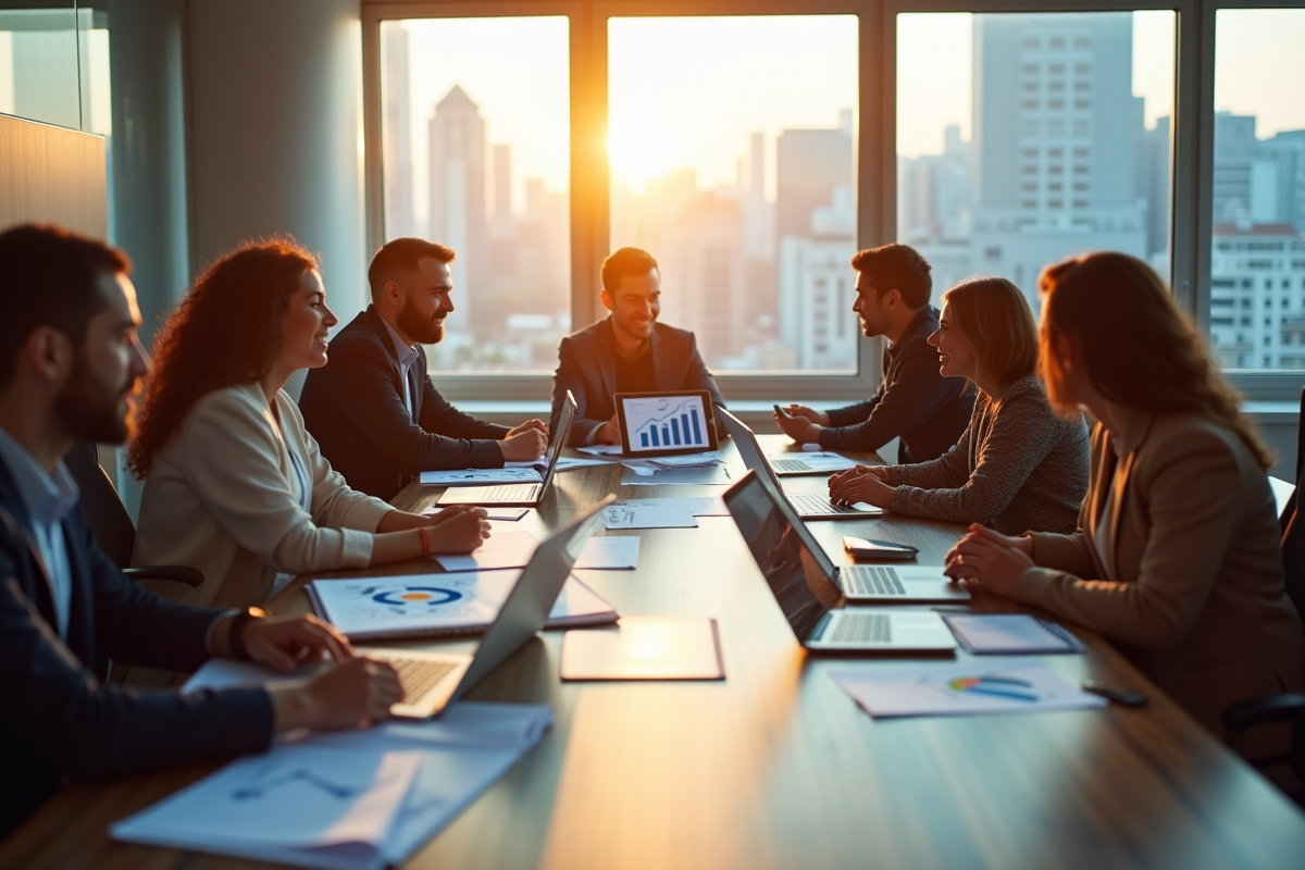 Groupe de professionnels en réunion dans un bureau moderne