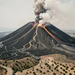Éruption de l'Etna avec coulées de lave descendant les pentes volcaniques sombres de Sicile