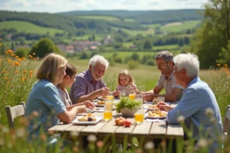 Famille multigenerationale en pique-nique champetre