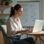 Jeune femme au bureau travaillant sur un tableur Excel