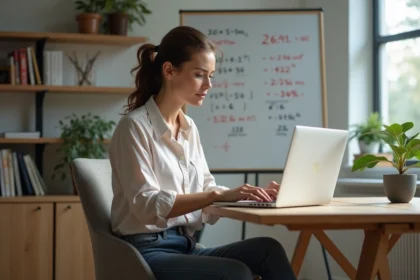 Jeune femme au bureau travaillant sur un tableur Excel