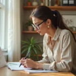 Femme organisant un calendrier semaines paires et impaires 2026 dans un bureau à domicile