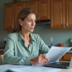 Femme d'âge moyen en tenue casual analyse documents financiers