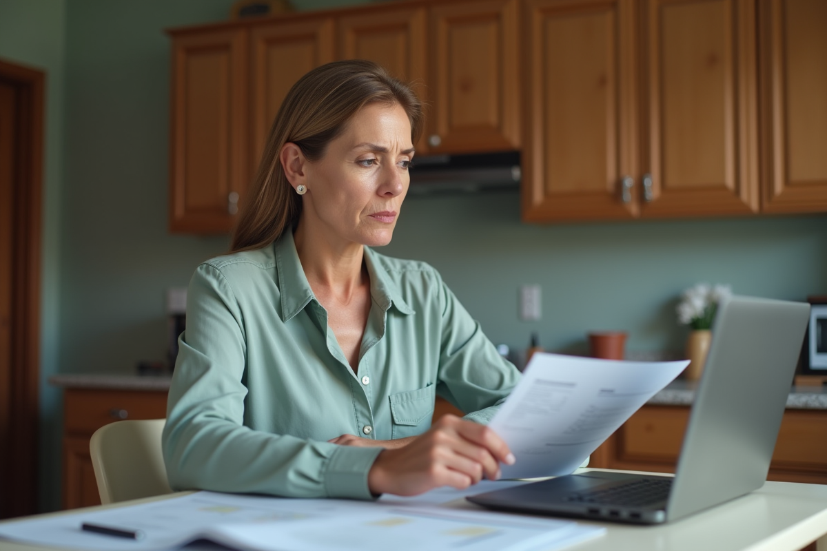 Femme d'âge moyen en tenue casual analyse documents financiers