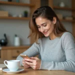 Femme consultant son smartphone pour utiliser des points de fidélité et obtenir des produits gratuits