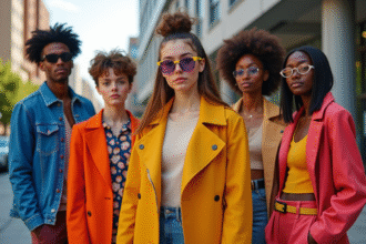 Groupe de jeunes adultes en mode gender fluid en ville