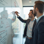 Groupe de professionnels autour d'un tableau blanc avec diagramme Tsh