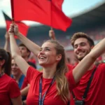 Jeunes supporters agitant des drapeaux lors d'un événement sportif