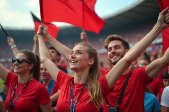 Jeunes supporters agitant des drapeaux lors d'un événement sportif