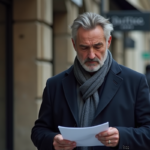 Homme d'âge moyen dans une banque urbaine française