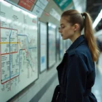 Jeune femme devant une carte du metro parisien