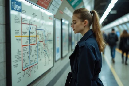 Jeune femme devant une carte du metro parisien