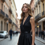 Jeune femme élégante en robe 1920s moderne en ville
