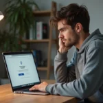 Jeune homme frustré devant son ordinateur à la maison