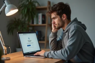 Jeune homme frustré devant son ordinateur à la maison