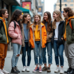 Groupe d'adolescents en streetwear tendance en ville