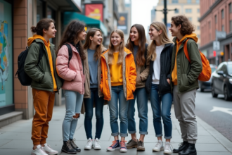 Groupe d'adolescents en streetwear tendance en ville