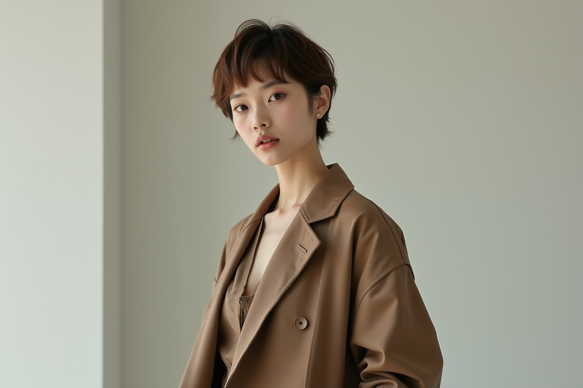 Modèle solo en style mixte tendance 2025 en studio