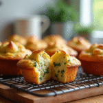 Muffins salés sans gluten dorés sur une grille en bois