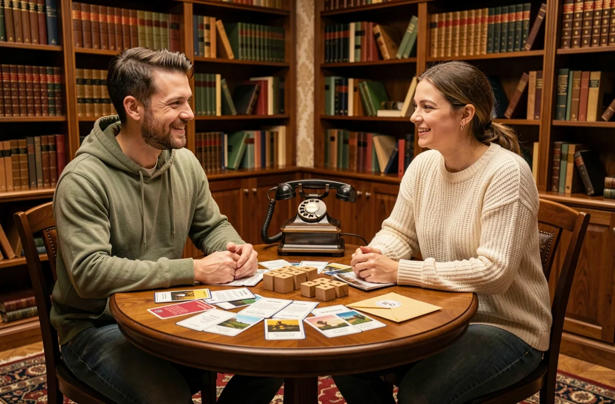 Ambiance bibliothèque raffinée et énigmatique de l'escape game Riddle Room