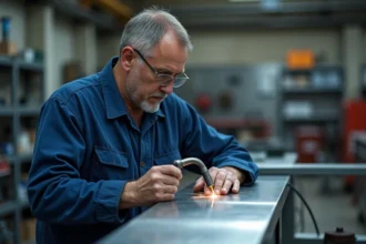Soudure précise d'un soudeur en atelier industriel