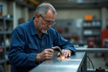 Soudure précise d'un soudeur en atelier industriel