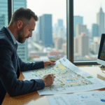 Urbaniste examinant une carte de zonage en bureau